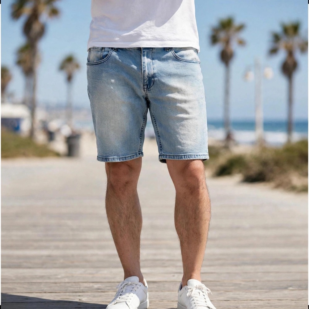 Mott & Grand Blue Jean Shorts with Classic Mid-Length Cut